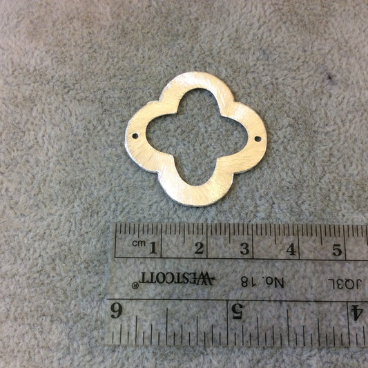 32mm Silver Brushed Finish Thick Open Quatrefoil Shaped Plated Copper Components - Sold in Pre-Counted Bulk Packs of 10 Pieces - (050-SV)