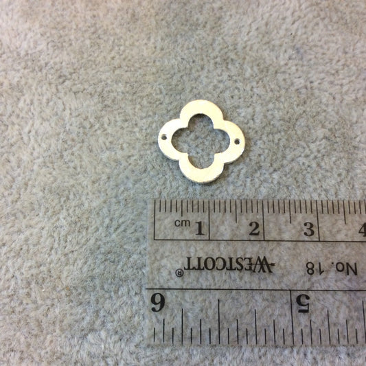 17mm Silver Brushed Finish Thick Open Quatrefoil Shaped Plated Copper Components - Sold in Pre-Counted Bulk Packs of 10 Pieces - (048-SV)
