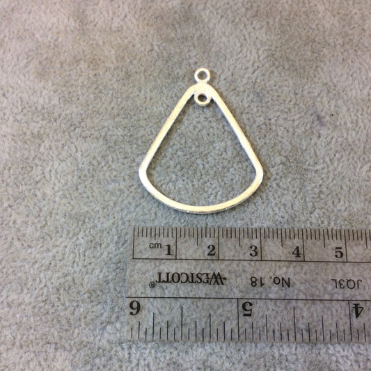 30mm x 33mm Silver Brushed Finish Tear Shaped Plated Copper Components with Inner Ring - Sold in Pre-Counted Packs of 10 Pieces - (117-SV)