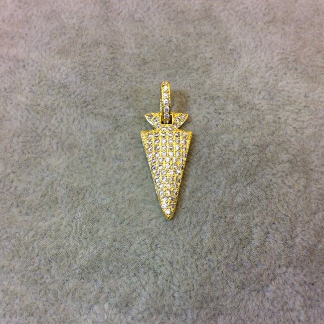 Gold Plated CZ Cubic Zirconia Inlaid Arrowhead Shaped Copper Pendant - Measuring 12mm x 27mm  - Available in Five Colors, See Related!