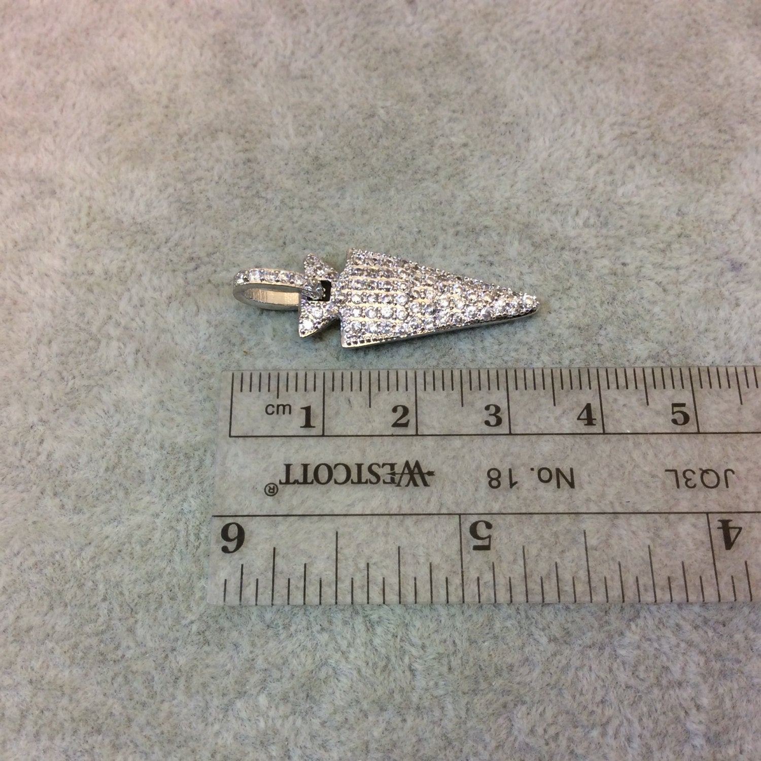 Silver Plated CZ Cubic Zirconia Inlaid Arrowhead Shaped Copper Pendant - Measuring 12mm x 27mm  - Available in Five Colors, See Related!