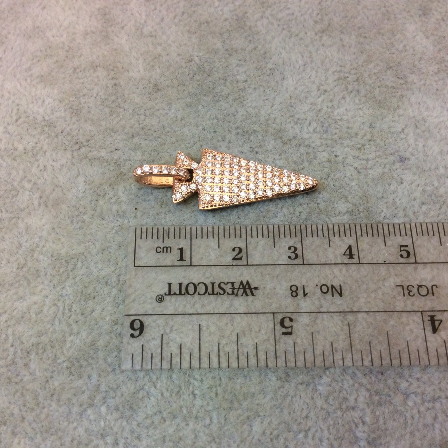 Rose Gold Plated CZ Cubic Zirconia Inlaid Arrowhead Shaped Copper Pendant - Measuring 12mm x 27mm  - Available in Five Colors, See Related!