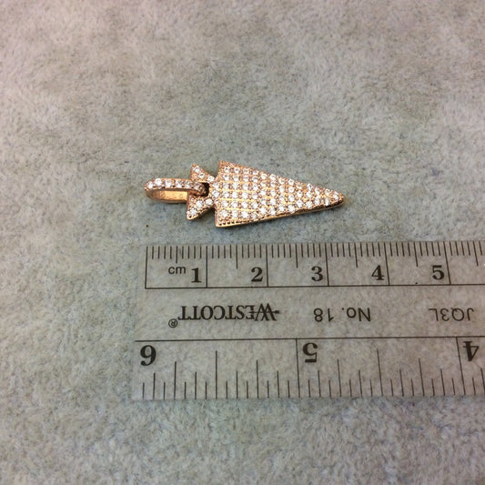 Rose Gold Plated CZ Cubic Zirconia Inlaid Arrowhead Shaped Copper Pendant - Measuring 12mm x 27mm  - Available in Five Colors, See Related!