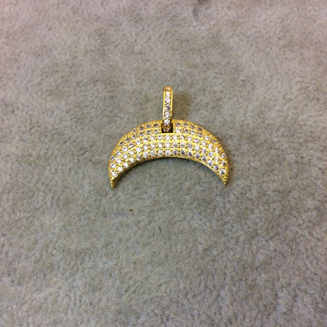 Gold Plated CZ Cubic Zirconia Inlaid Crescent Shaped Copper Pendant - Measuring 17mm x 27mm  - Available in Five Colors, See Related!