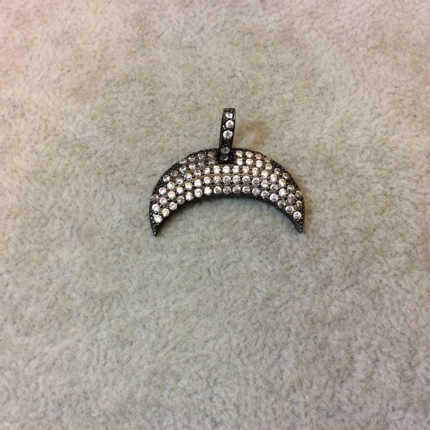Gunmetal Plated CZ Cubic Zirconia Inlaid Crescent Shaped Copper Pendant - Measuring 17mm x 27mm  - Available in Five Colors, See Related!