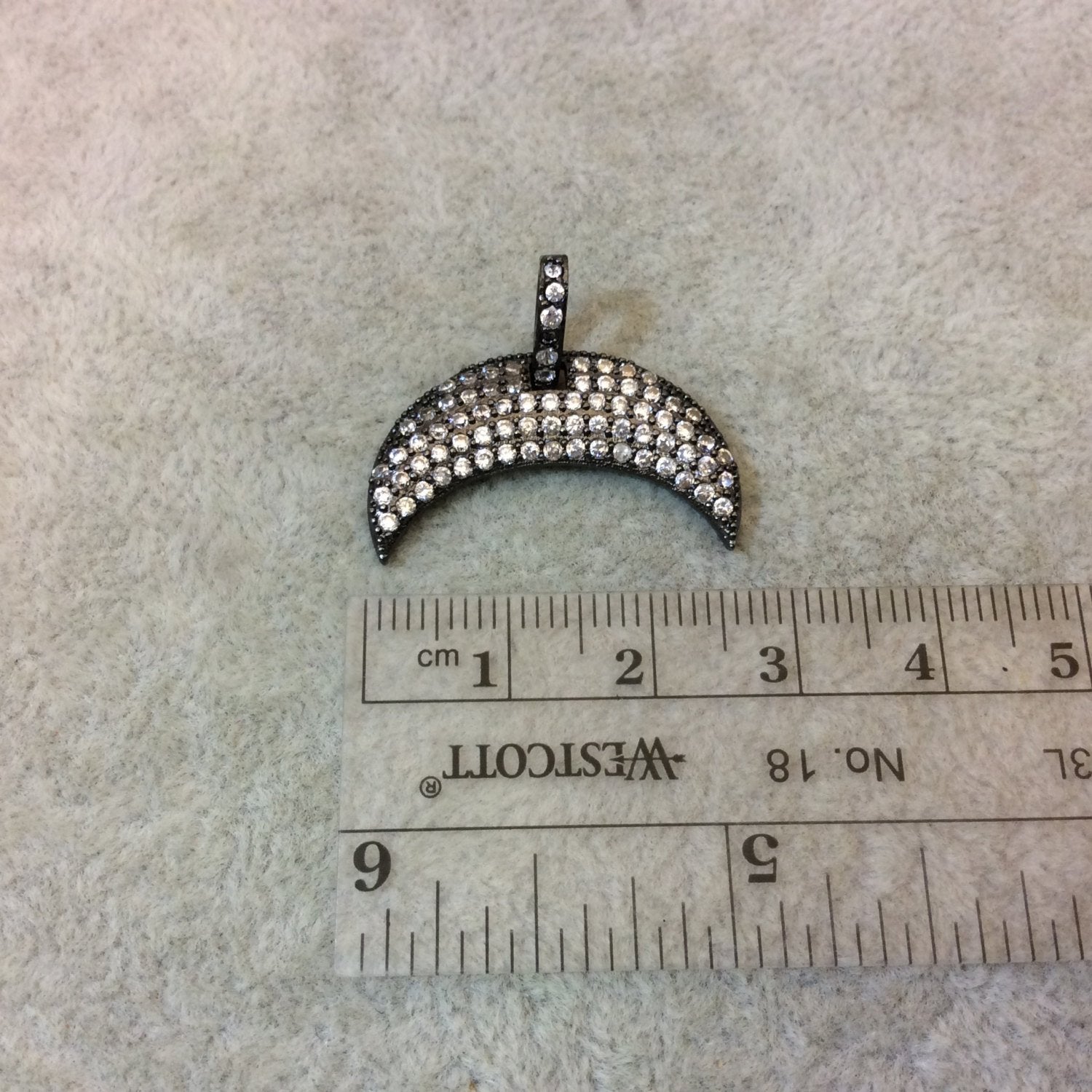 Gunmetal Plated CZ Cubic Zirconia Inlaid Crescent Shaped Copper Pendant - Measuring 17mm x 27mm  - Available in Five Colors, See Related!