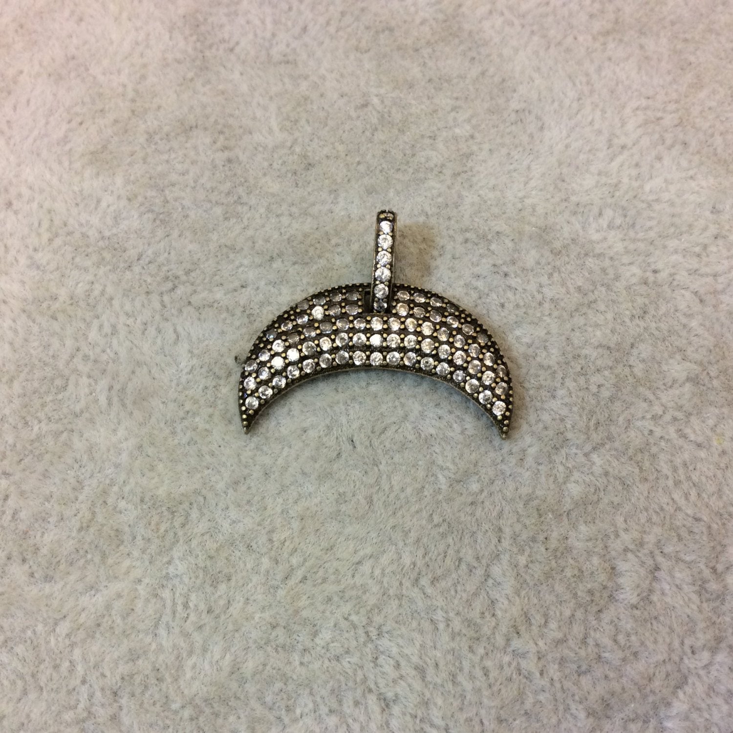 Bronze Plated CZ Cubic Zirconia Inlaid Crescent Shaped Copper Pendant - Measuring 17mm x 27mm  - Available in Five Colors, See Related!