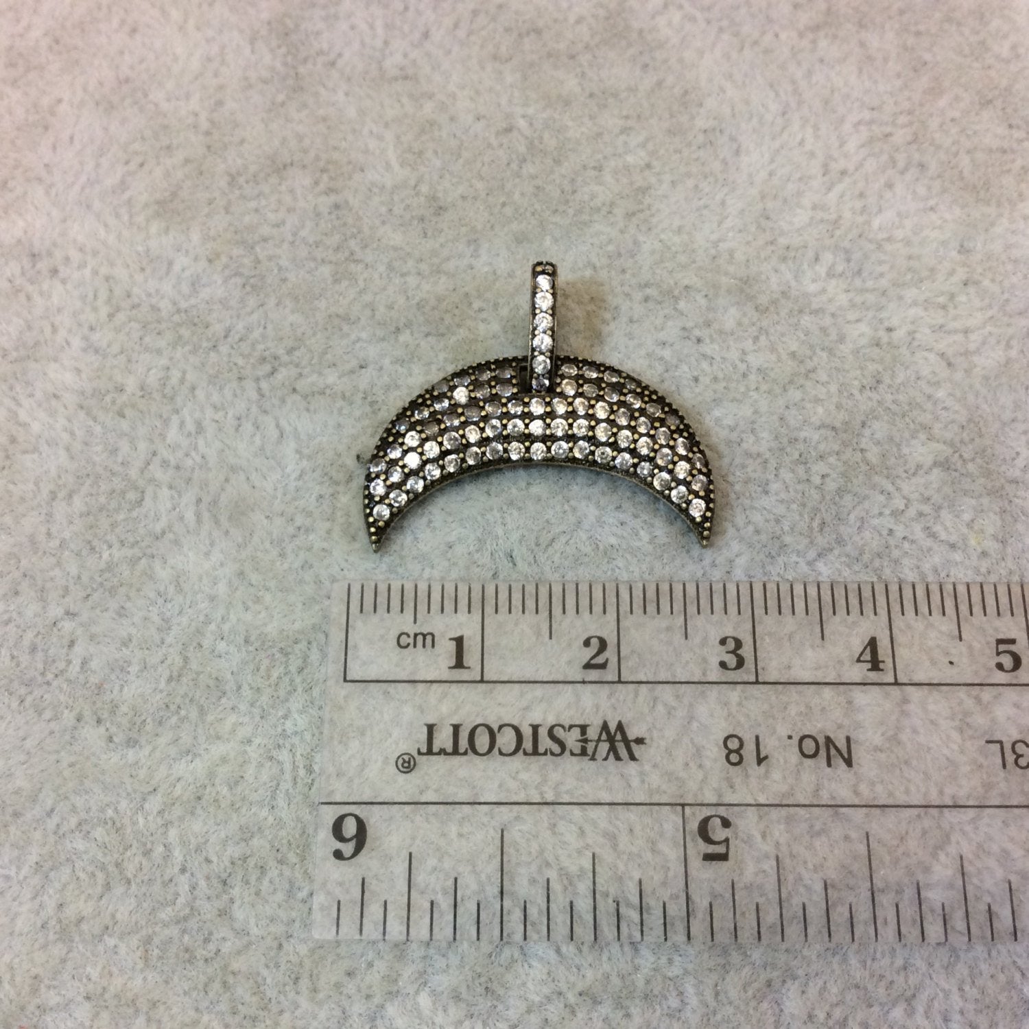 Bronze Plated CZ Cubic Zirconia Inlaid Crescent Shaped Copper Pendant - Measuring 17mm x 27mm  - Available in Five Colors, See Related!
