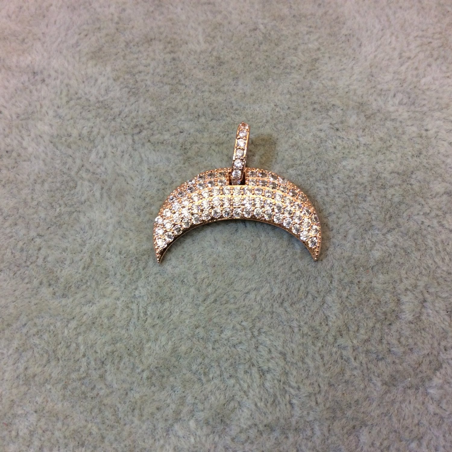 Rose Gold Plated CZ Cubic Zirconia Inlaid Crescent Shaped Copper Pendant - Measuring 17mm x 27mm  - Available in Five Colors, See Related!