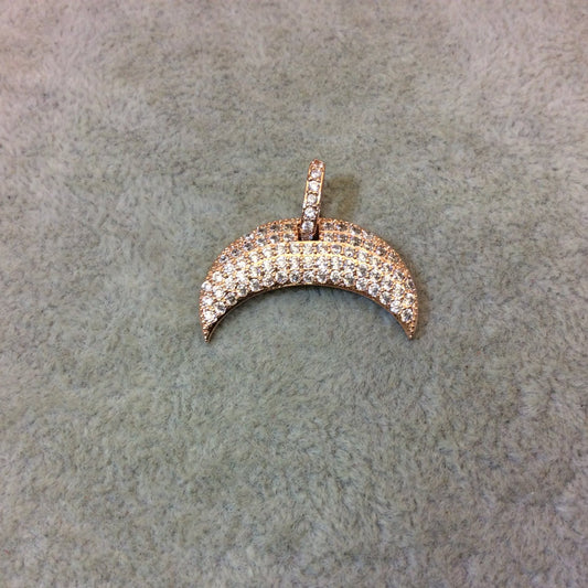 Rose Gold Plated CZ Cubic Zirconia Inlaid Crescent Shaped Copper Pendant - Measuring 17mm x 27mm  - Available in Five Colors, See Related!