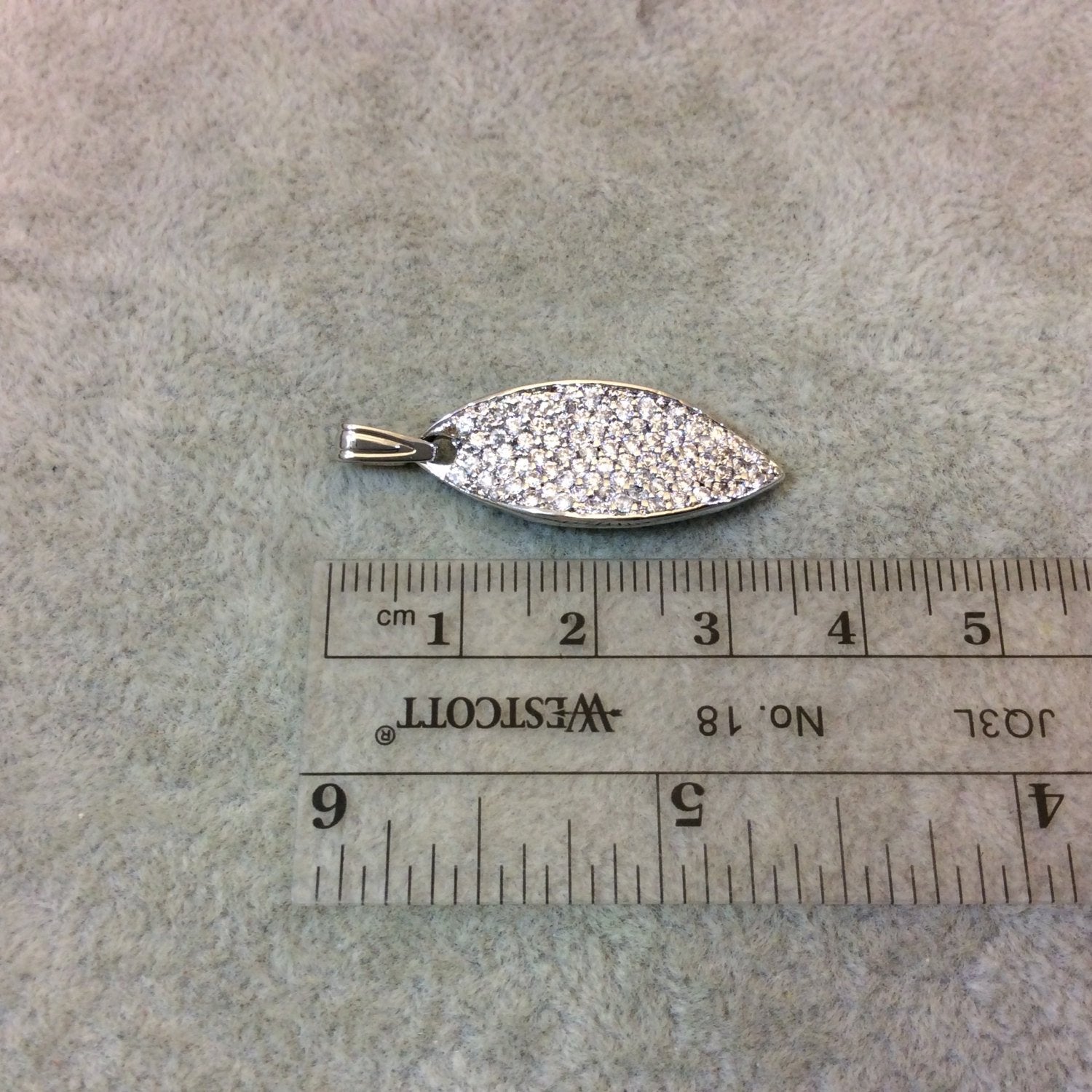 Silver Plated CZ Cubic Zirconia Inlaid Leaf Shaped Copper Pendant - Measuring 11mm x 29mm  - Available in Three Colors, See Related!