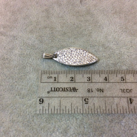 Silver Plated CZ Cubic Zirconia Inlaid Leaf Shaped Copper Pendant - Measuring 11mm x 29mm  - Available in Three Colors, See Related!