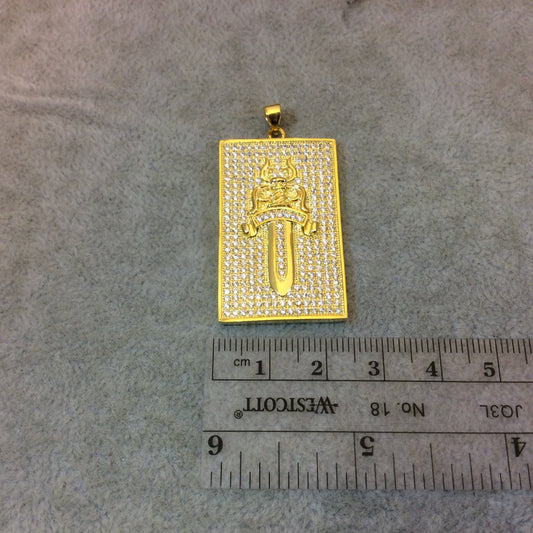 Gold Plated CZ Cubic Zirconia Inlaid Rectangle Shaped Cross Pendant - Measuring 23mm x 38mm  - Available in Three Colors, See Related!