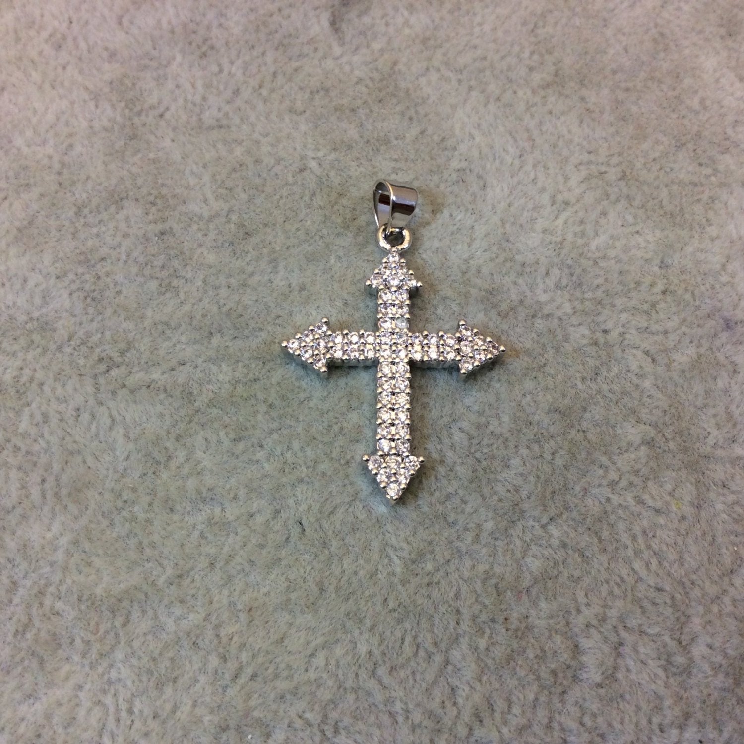 Silver Plated CZ Cubic Zirconia Inlaid Cross Shaped Copper Pendant - Measuring 22mm x 26mm  - Available in Three Colors, See Related!