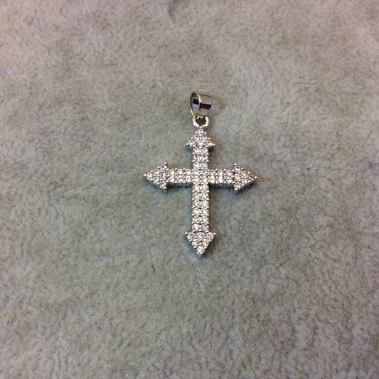 Silver Plated CZ Cubic Zirconia Inlaid Cross Shaped Copper Pendant - Measuring 22mm x 26mm  - Available in Three Colors, See Related!