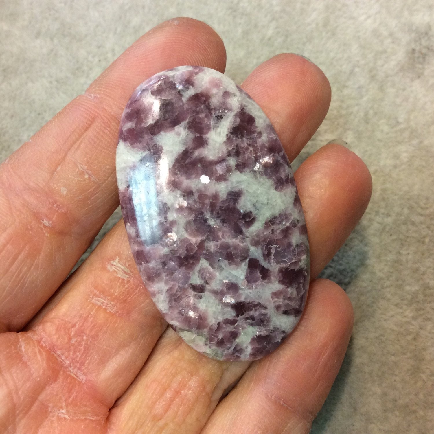 Natural Lepidolite Oblong Oval Shaped Flat Back Cabochon - Measuring 30mm x 51mm, 4mm Dome Height - Natural High Quality Gemstone
