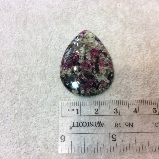 Natural Eudialyte Pear/Teardrop Shaped Flat Back Cabochon - Measuring 30mm x 39mm, 4mm Dome Height - Natural High Quality Gemstone