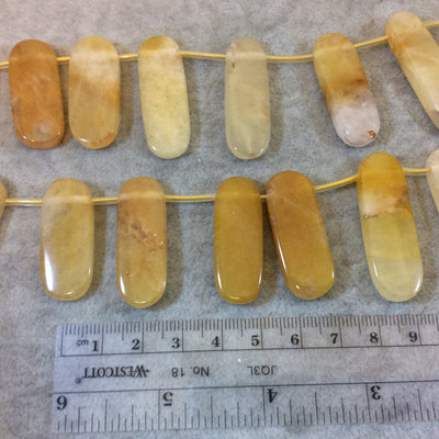 Natural Yellow Aventurine Graduated Smooth Oblong Oval Shaped Beads - 15.5" Strand (Approx. 21 Beads) - Measuring 14mm x 26-41mm, Approx.