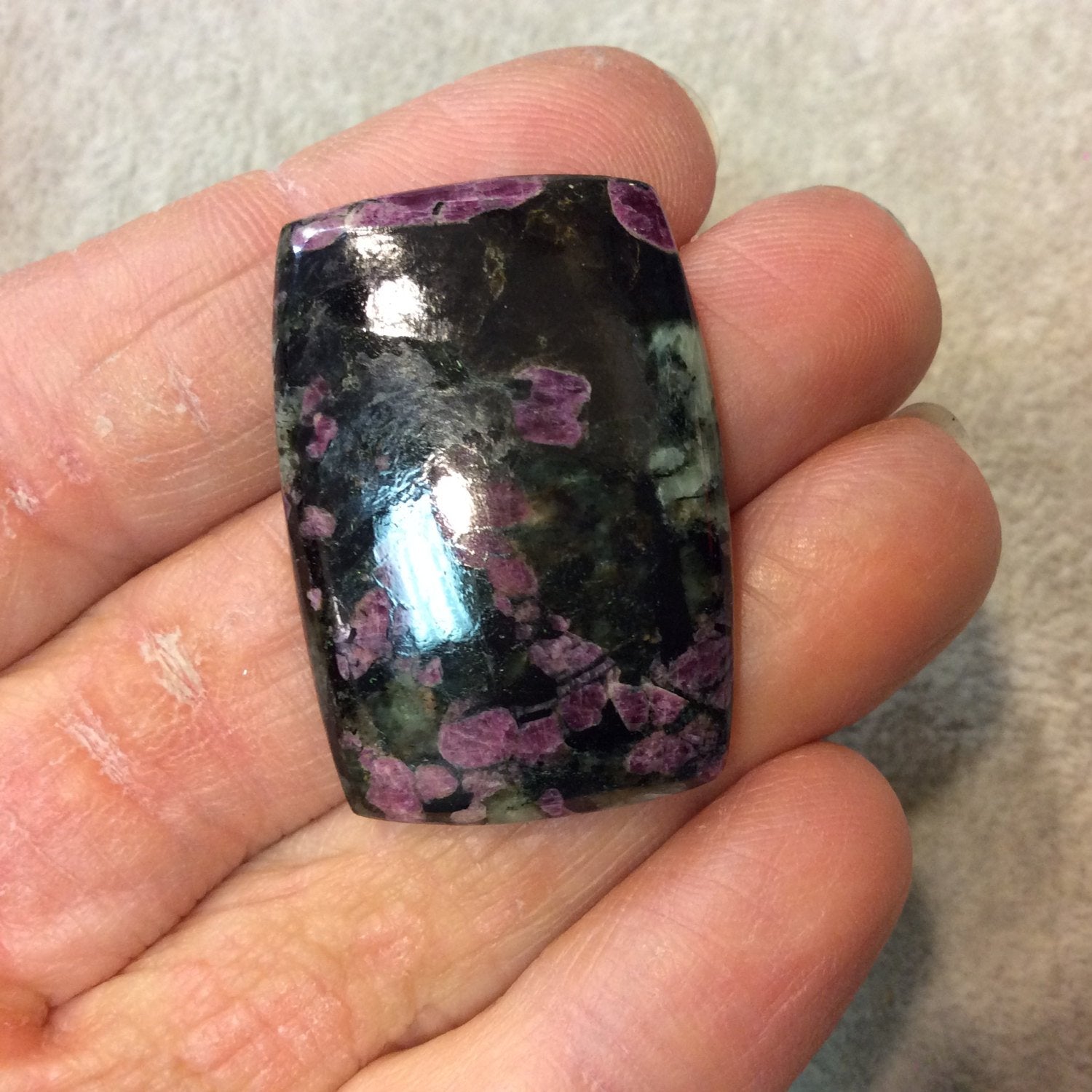 Natural Eudialyte Rectangle Shaped Flat Back Cabochon - Measuring 25mm x 36mm, 5mm Dome Height - Natural High Quality Gemstone