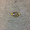 Gold Plated Faceted Natural Semi-Opaque Gray Chalcedony Round/Coin Shaped Bezel Connector - Measuring 12mm x 12mm - Sold Individually