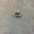 Gold Plated Faceted Natural Semi-Opaque Gray Chalcedony Square Shaped Bezel Connector - Measuring 10mm x 10mm - Sold Individually
