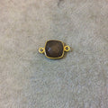 Gold Plated Faceted Natural Semi-Opaque Gray Chalcedony Square Shaped Bezel Connector - Measuring 12mm x 12mm - Sold Individually