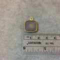 Gold Plated Faceted Natural Semi-Opaque Gray Chalcedony Square Shaped Bezel Pendant - Measuring 15mm x 15mm - Sold Individually