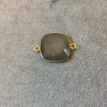 Gold Plated Faceted Natural Semi-Opaque Gray Chalcedony Square Shaped Bezel Connector - Measuring 18mm x 18mm - Sold Individually