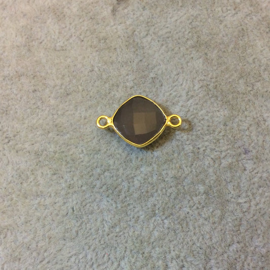 Gray Chalcedony Bezel | Gold Plated Faceted Natural Semi Opaque Diamond Shaped Bezel Connector - Measuring 12mm x 12mm - Sold Individually