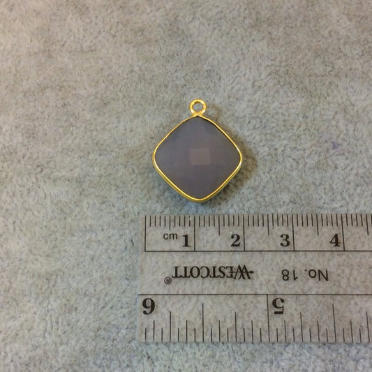 Gold Plated Faceted Natural Semi-Opaque Gray Chalcedony Diamond Shaped Bezel Pendant - Measuring 15mm x 15mm - Sold Individually