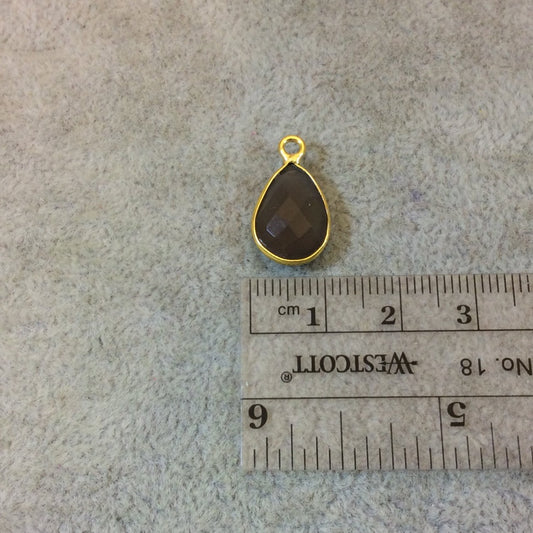 Gold Plated Faceted Natural Semi-Opaque Gray Chalcedony Pear/Teardrop Shaped Bezel Pendant - Measuring 10mm x 15mm - Sold Individually