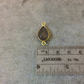 Gold Plated Faceted Natural Semi-Opaque Gray Chalcedony Pear/Teardrop Shaped Bezel Connector - Measuring 10mm x 15mm - Sold Individually