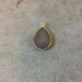 Gold Plated Faceted Natural Semi-Opaque Gray Chalcedony Pear/Teardrop Shaped Bezel Pendant - Measuring 15mm x 20mm - Sold Individually