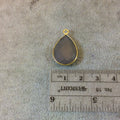 Gold Plated Faceted Natural Semi-Opaque Gray Chalcedony Pear/Teardrop Shaped Bezel Pendant - Measuring 15mm x 20mm - Sold Individually