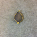 Gold Plated Faceted Natural Semi-Opaque Gray Chalcedony Pear/Teardrop Shaped Bezel Connector - Measuring 15mm x 20mm - Sold Individually