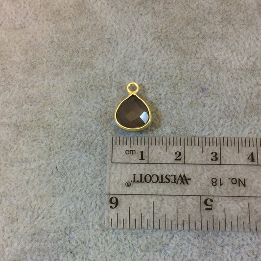 Gold Plated Faceted Natural Semi-Opaque Gray Chalcedony Heart/Teardrop Shaped Bezel Pendant - Measuring 10mm x 10mm - Sold Individually