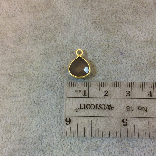 Gold Plated Faceted Natural Semi-Opaque Gray Chalcedony Heart/Teardrop Shaped Bezel Pendant - Measuring 10mm x 10mm - Sold Individually