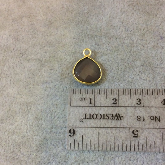 Gray Chalcedony Bezel | Gold Plated Faceted Natural Semi Opaque Heart Teardrop Shaped Pendant - Measuring 12mm x 12mm - Sold Individually
