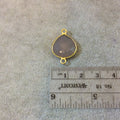 Gold Plated Faceted Natural Semi-Opaque Gray Chalcedony Heart/Teardrop Shaped Bezel Connector - Measuring 15mm x 15mm - Sold Individually