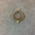 Gold Plated Faceted Natural Semi-Opaque Gray Chalcedony Heart/Teardrop Shaped Bezel Connector - Measuring 18mm x 18mm - Sold Individually