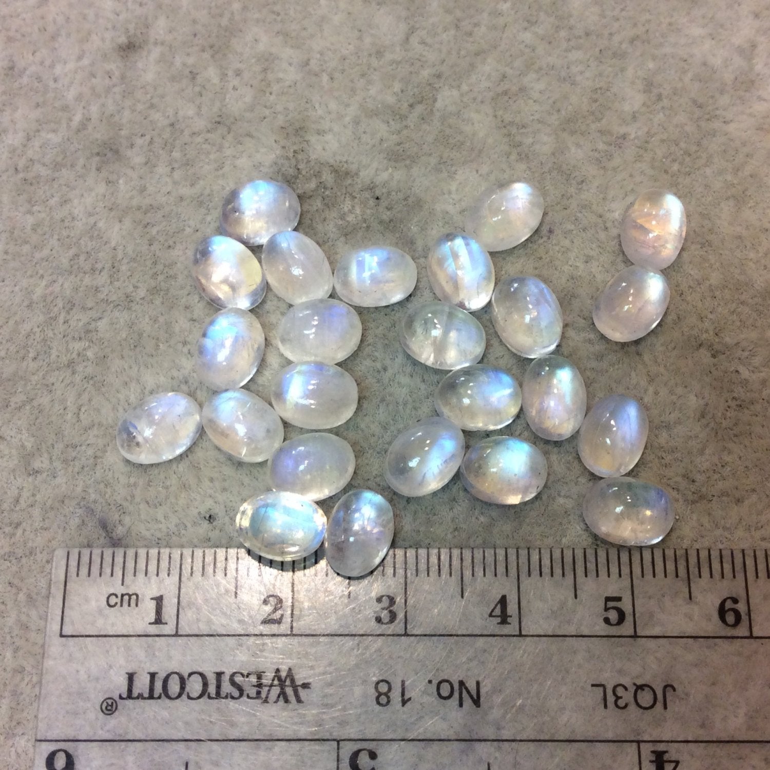 BULK LOT of Six (6) Assorted Oval Shaped AAA Moonstone Flat Back Cabochons - Measuring 6mm x 8mm, 3-4mm Dome Height - Randomly Selected