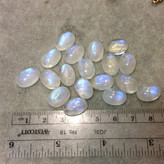 BULK LOT of Six (6) Assorted Oval Shaped AAA Moonstone Flat Back Cabochons - Measuring 10mm x 14mm, 5-7mm Dome Height - Randomly Selected