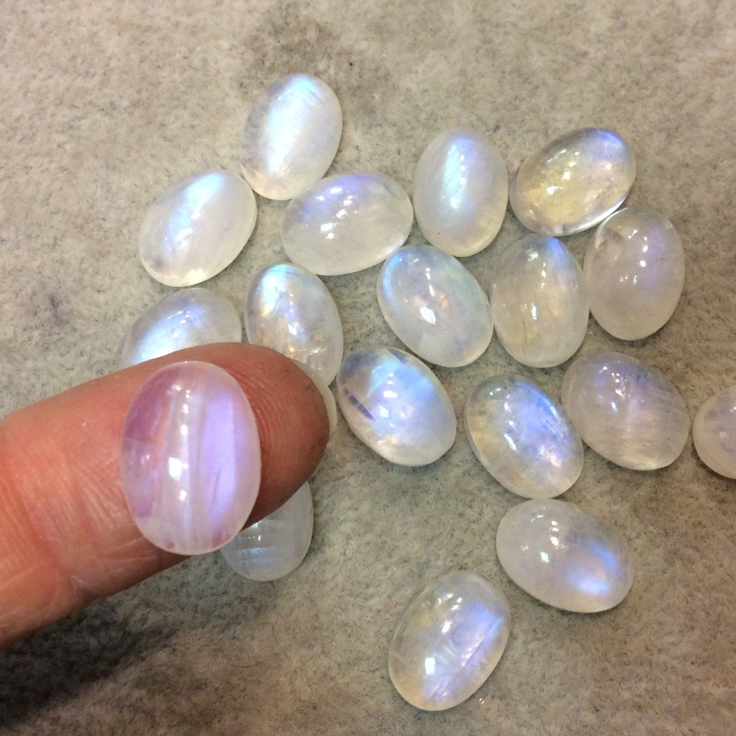 BULK LOT of Six (6) Assorted Oval Shaped AAA Moonstone Flat Back Cabochons - Measuring 10mm x 14mm, 5-7mm Dome Height - Randomly Selected