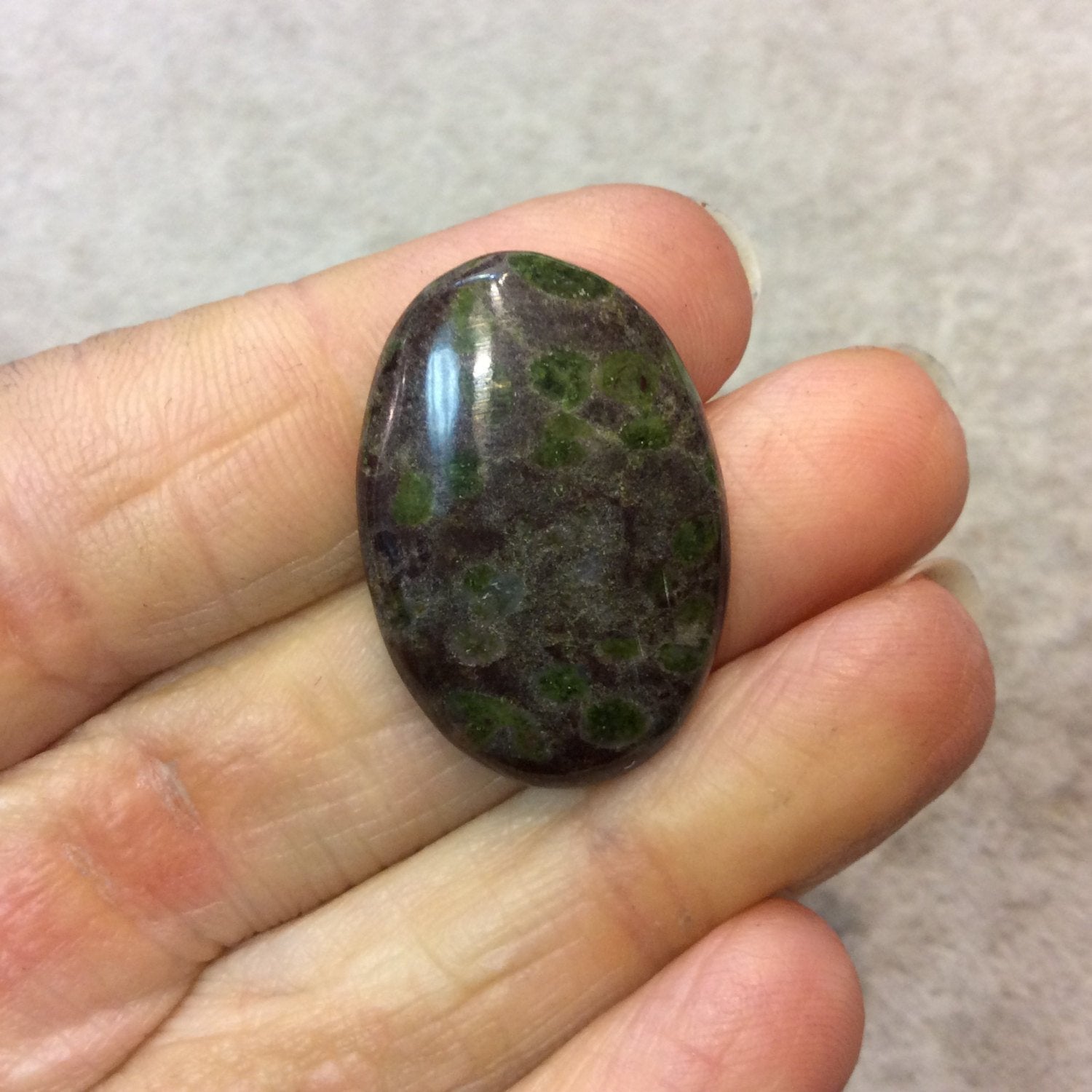 Epidote in Matrix Oblong Oval Shaped Flat Back Cabochon - Measuring 20mm x 30mm, 4mm Dome Height - Natural High Quality Gemstone