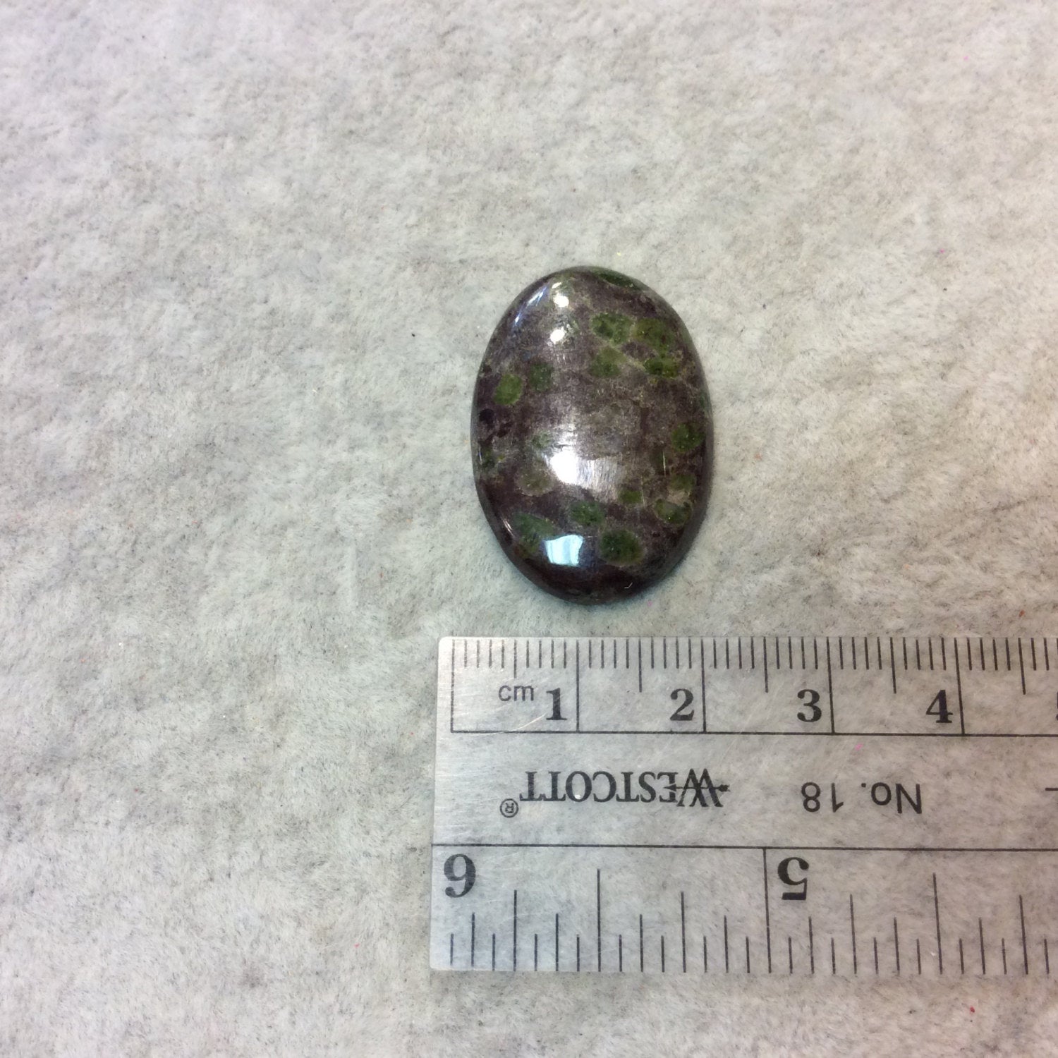 Epidote in Matrix Oblong Oval Shaped Flat Back Cabochon - Measuring 20mm x 30mm, 4mm Dome Height - Natural High Quality Gemstone
