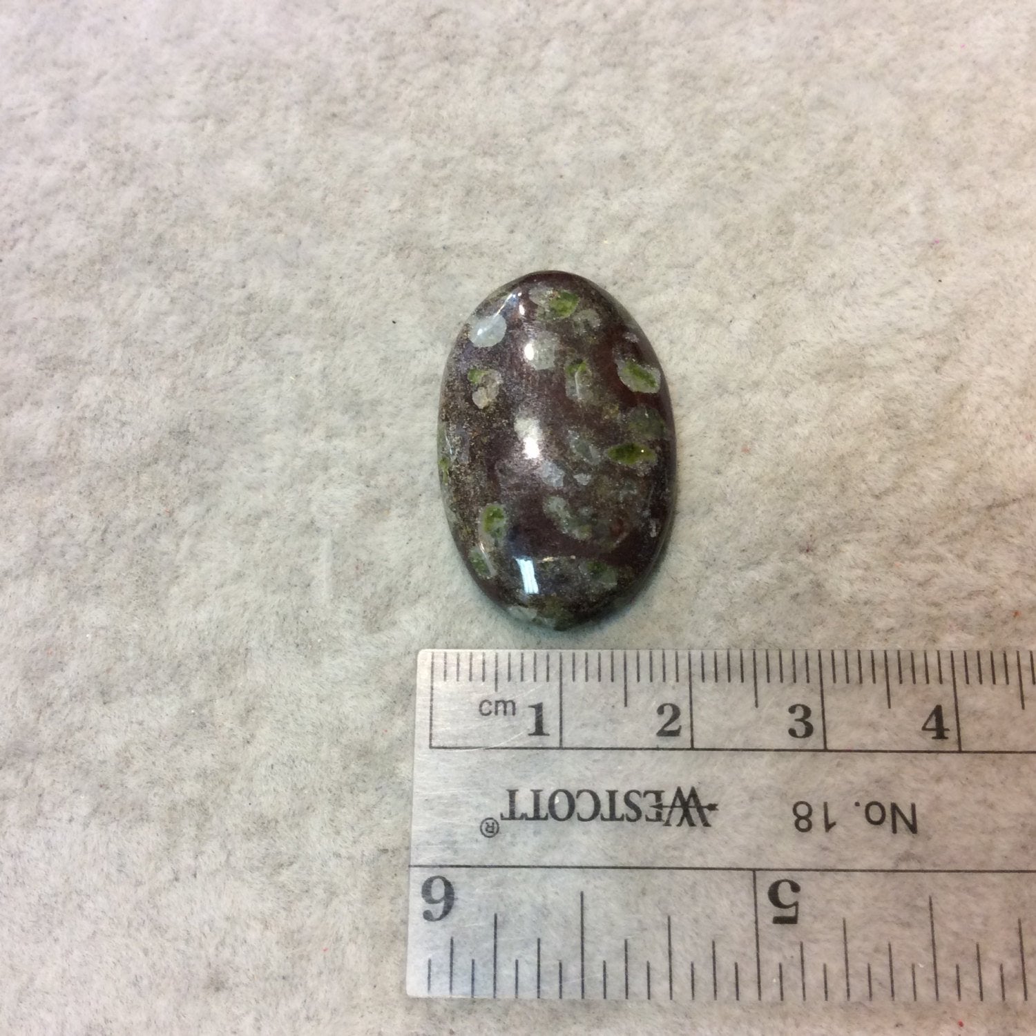 Epidote in Matrix Oblong Oval Shaped Flat Back Cabochon - Measuring 19mm x 31mm, 4.5mm Dome Height - Natural High Quality Gemstone
