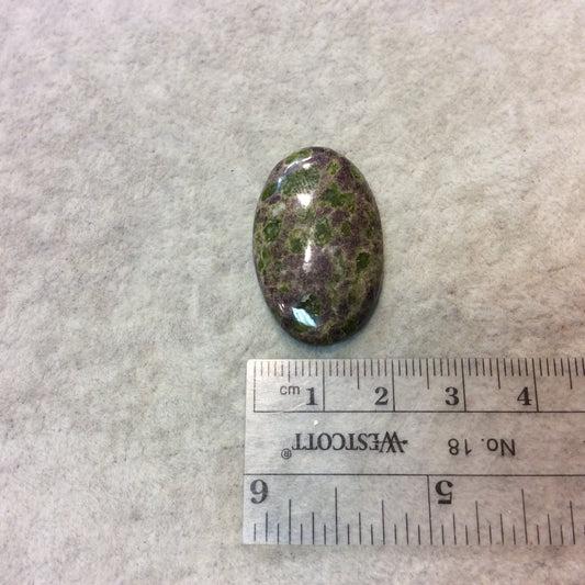Epidote in Matrix Oblong Oval Shaped Flat Back Cabochon - Measuring 20mm x 32mm, 5mm Dome Height - Natural High Quality Gemstone