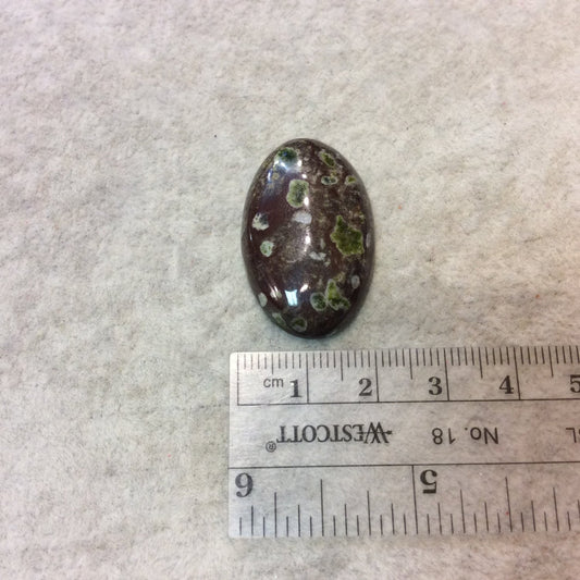 Epidote in Matrix Oblong Oval Shaped Flat Back Cabochon - Measuring 20mm x 33mm, 6mm Dome Height - Natural High Quality Gemstone