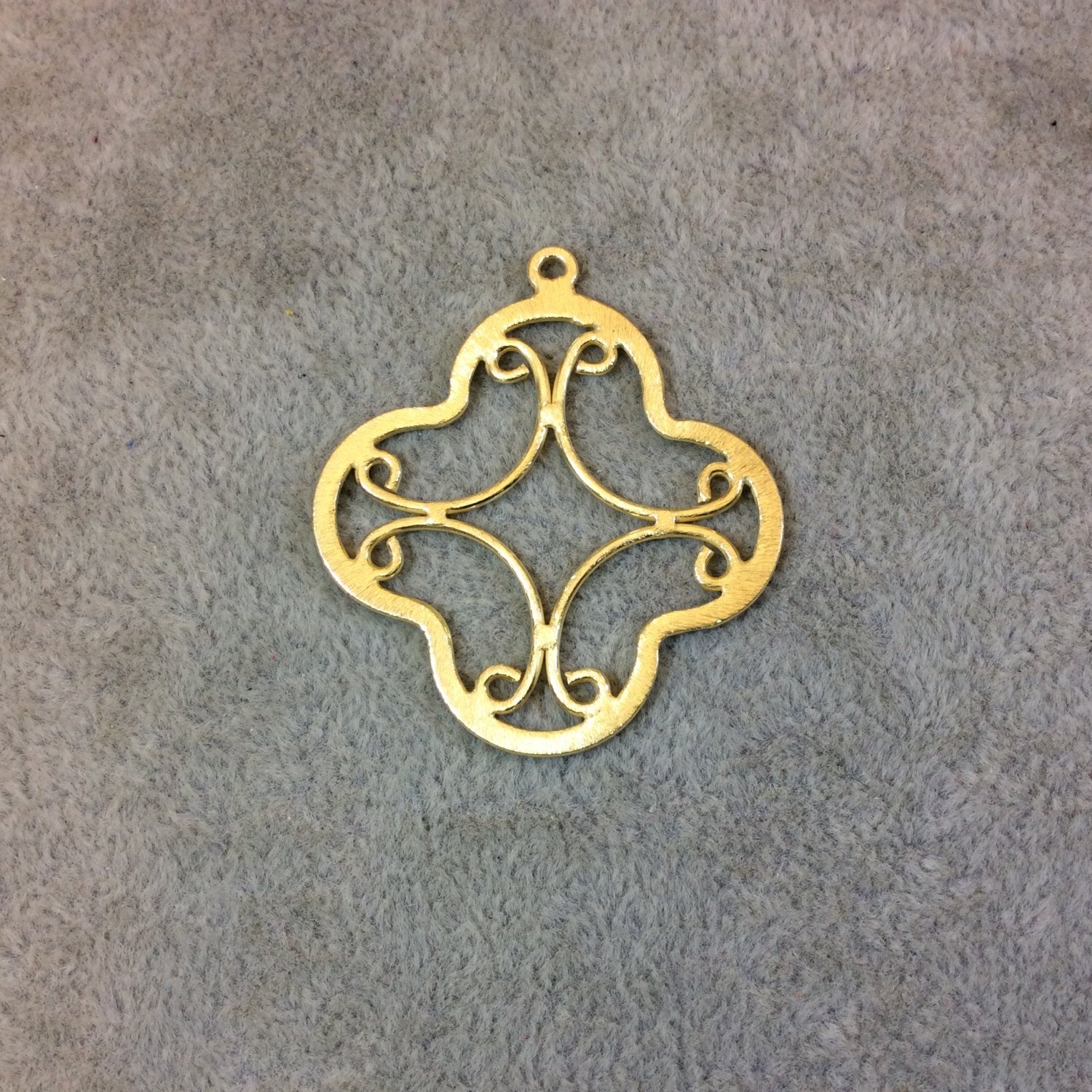 38mm Gold Brushed Finish Scrollwork Quatrefoil Shaped Plated Copper Components - Sold in Pre-Counted Bulk Packs of 10 Pieces - (071-GD)