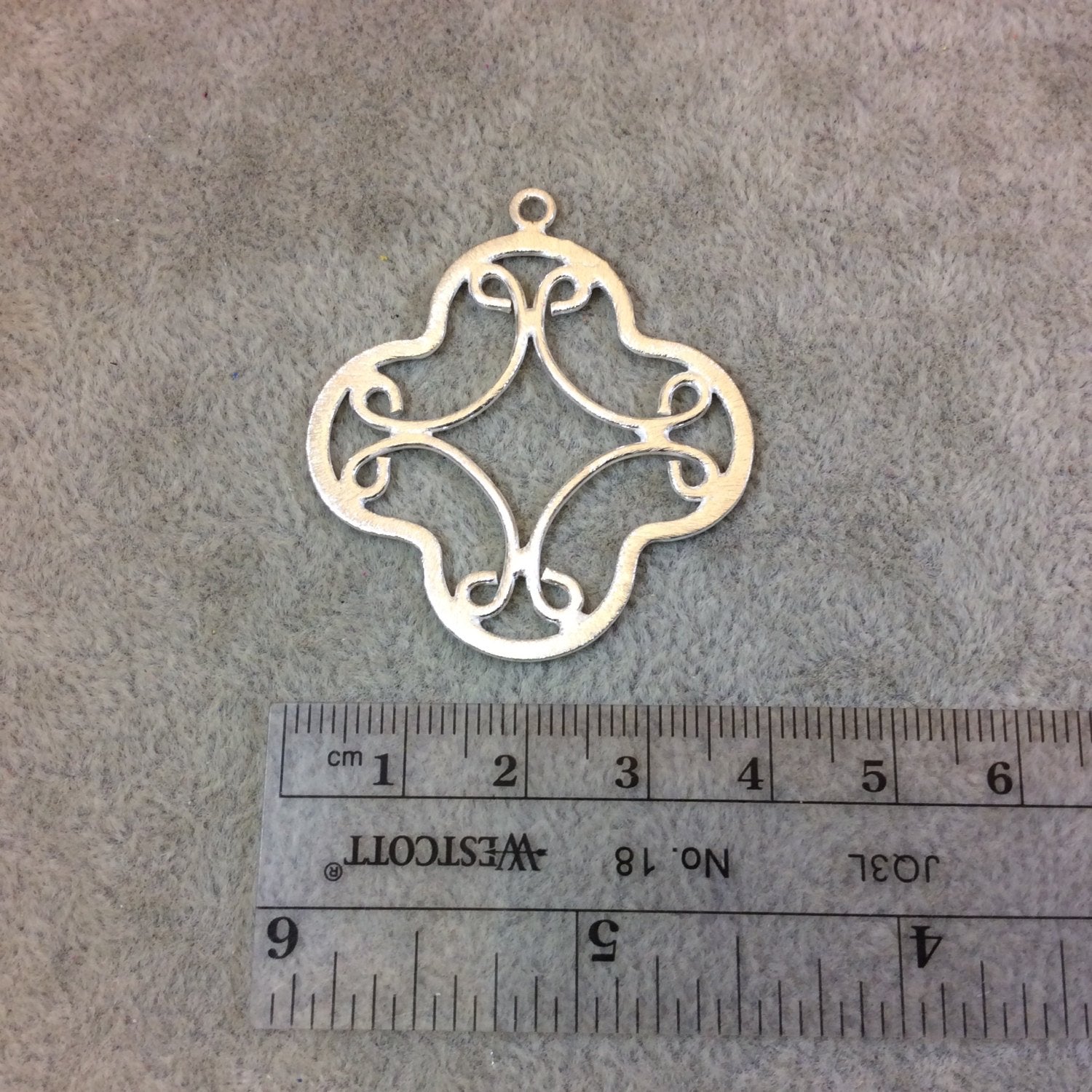 38mm Silver Brushed Finish Scrollwork Quatrefoil Shaped Plated Copper Components - Sold in Pre-Counted Bulk Packs of 10 Pieces - (071-SV)